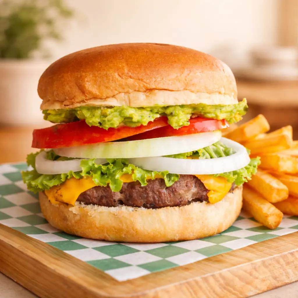 Hamburguesa sencilla de carne de avestruz en Mérida