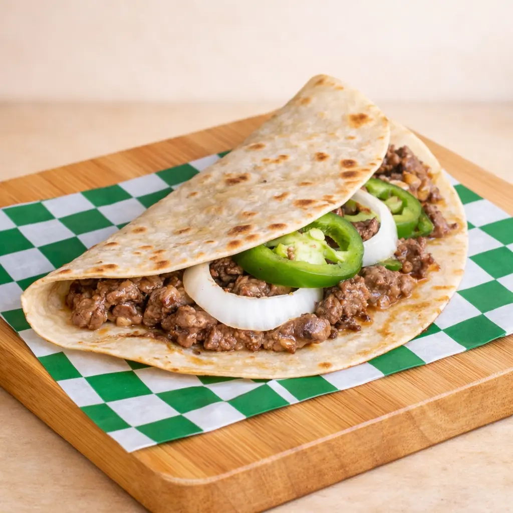 Taco pirata campesino de carne de avestruz en Mérida