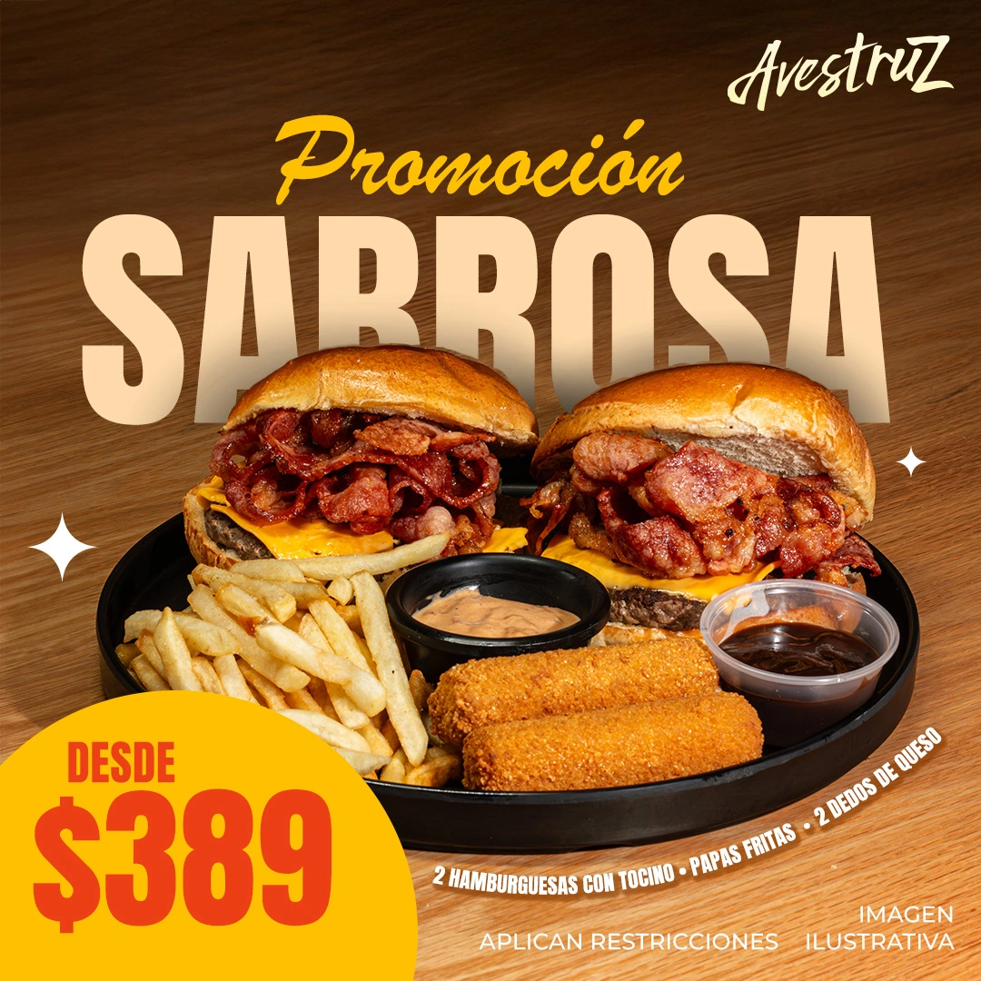 Promoción combo familiar de hamburguesas de carne de avestruz en Mérida