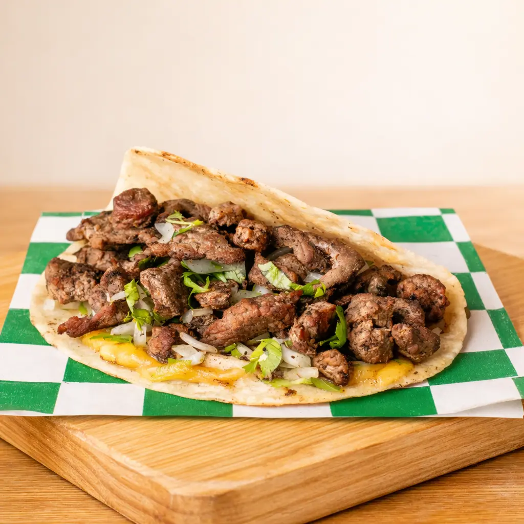 Taco de carne asada de avestruz en Mérida